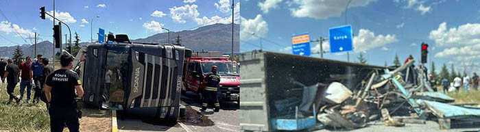 Seydişehir’de kamyon devrildi: 2 kişi yaralandı